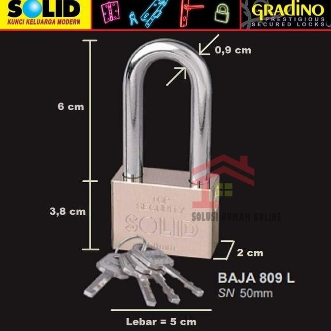 Gembok Baja Solid 809L 50Mm Sn / Leher Panjang 809 L 50 Mm / Long 50L