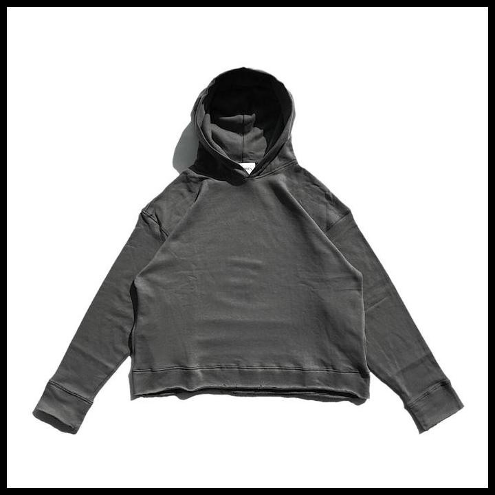 Terlaris UNFINISHED OVERSIZE FLEECE COTTON HOODIE 280 GSM SEMI CROP DARK GREY Best Seller