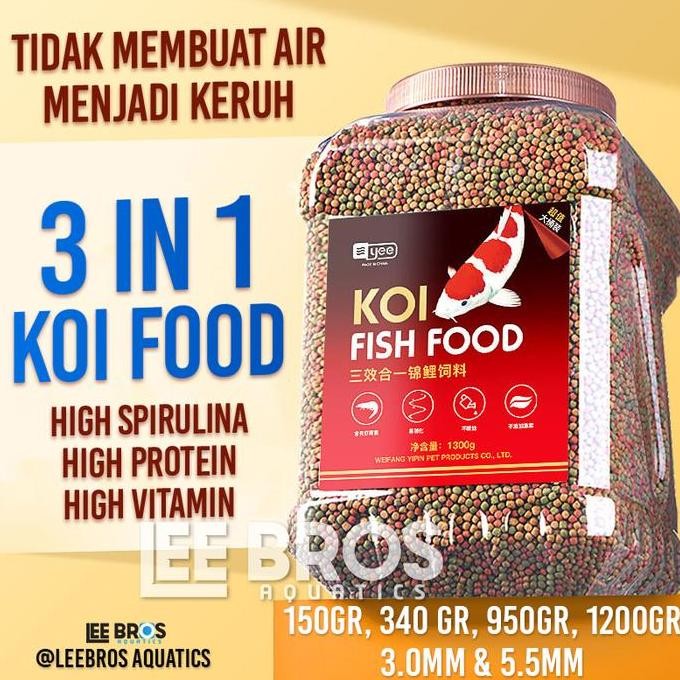 Pakan Ikan Koi Premium / Pelet Ikan Koi 3 Mm Spirulina + Growth