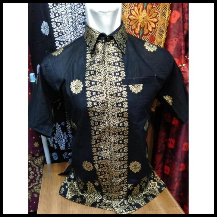 Terlaris Kemeja Pria Batik Songket Palembang Lengan Pendek Hitam Best Seller