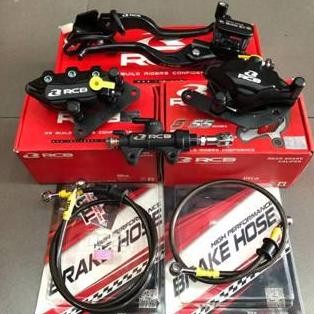 Paketan Master Rem RCB E3 14mm Set Kanan Kiri Kopling + Kaliper Depan Belakang S 2 Piston R55 + Tonj
