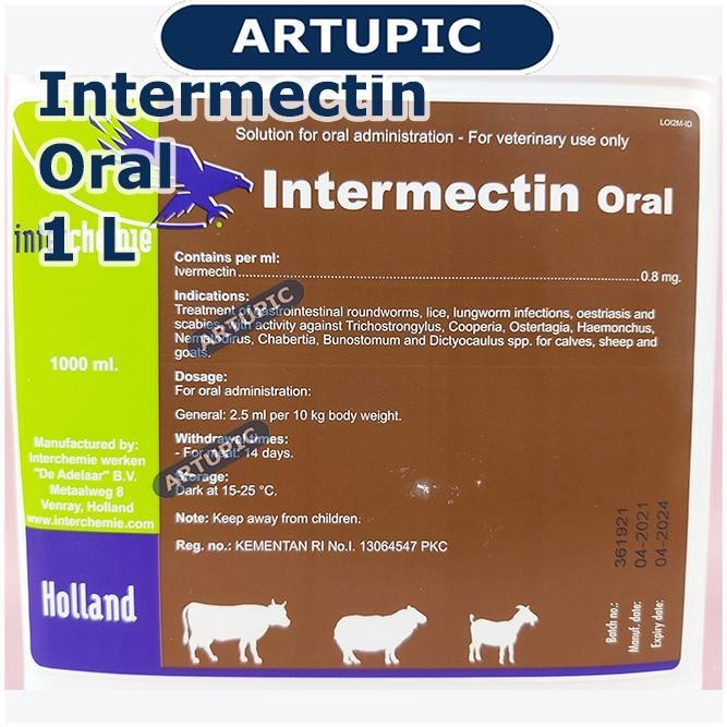Intermectin Oral 1 L Obat Parasit Kutu Cacing Cacingan Hewan Ternak