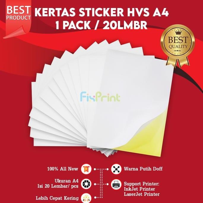 

Kertas Stiker HVS A4 Sticker Label Paper HVS A4 Doff Matte 20 Lembar