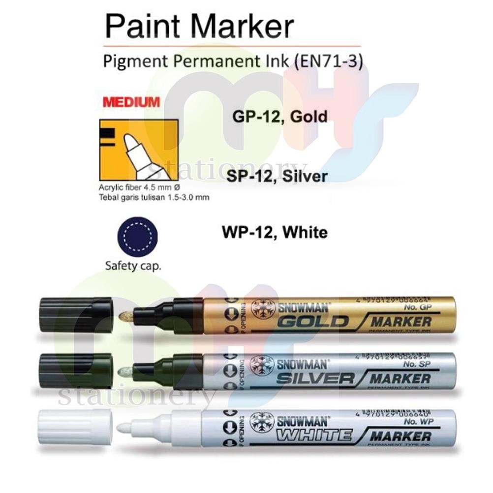 

Premium 1Pcs Spidol Paint Marker Permanent Fine Tip Snowman Gp-12 Sp-12 Wp-12 Fgp-12 Fsp-12 Fwp-12 Efgp-12 Efsp-12 Efwp-12 Gold Emas Berkualitas