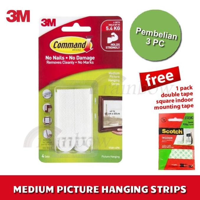 

New Product - 3M Command Medium Picture Hanging Strip (Strip Tempel Foto Ke Dinding) Kiarastoreku