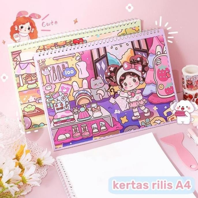

40 lembar A4 Buku tempel stiker lucu kartun Album stiker untuk simpan stiker spatula Tempat koleksi buku sticker motif aesthetic bisa digunakan berulang kali estetik Release paper Sticker book reusable cute Journal scrapbook Kado unik mainan anak
