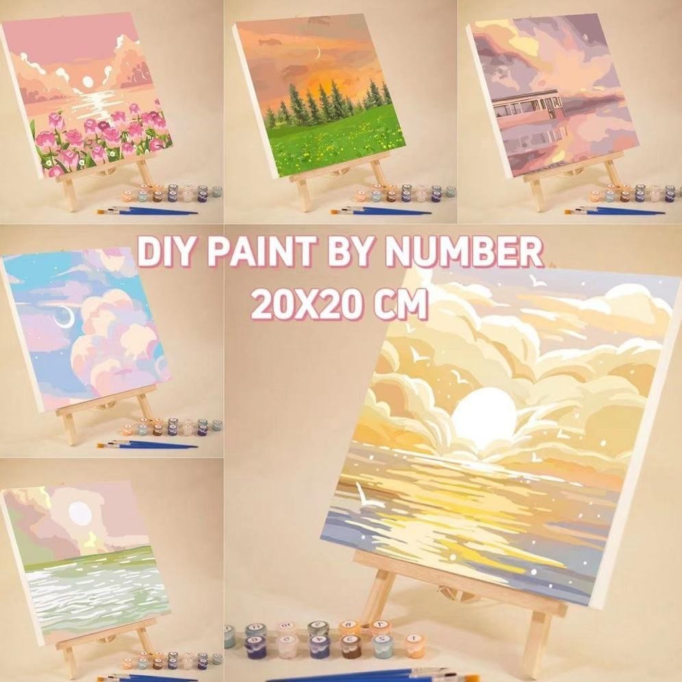 

HJK DIY Paint By Number 20CM Kit 1 Set Kanvas Lukis Nature Bunga Series DIY Paint By Number With Frame