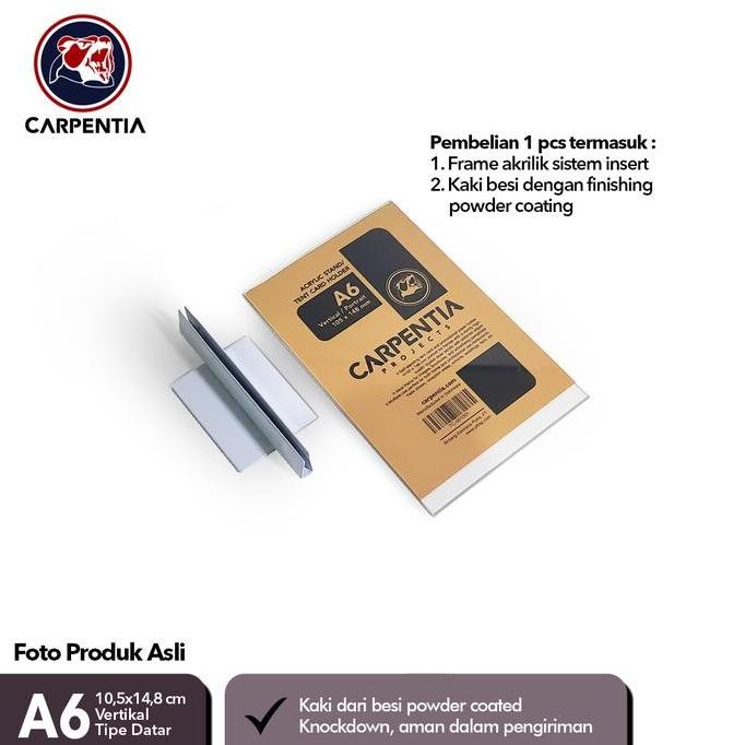 

New Product - Carpentia Stand Akrilik Kaki Besi /Datar A6 Vertikal 10,5X14,8Cm /Tent Kiarastoreku