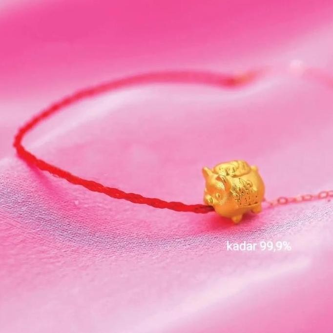 Charm Liontin Shio Babi Piggie Gelang Tali Variasi Emas 24K Hongkong Co