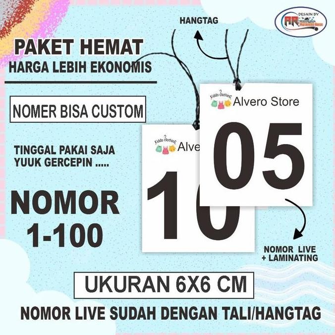 

100 Lembar Nomor Live Dengan Tali Hangtag 6X6Cm Hitam Co