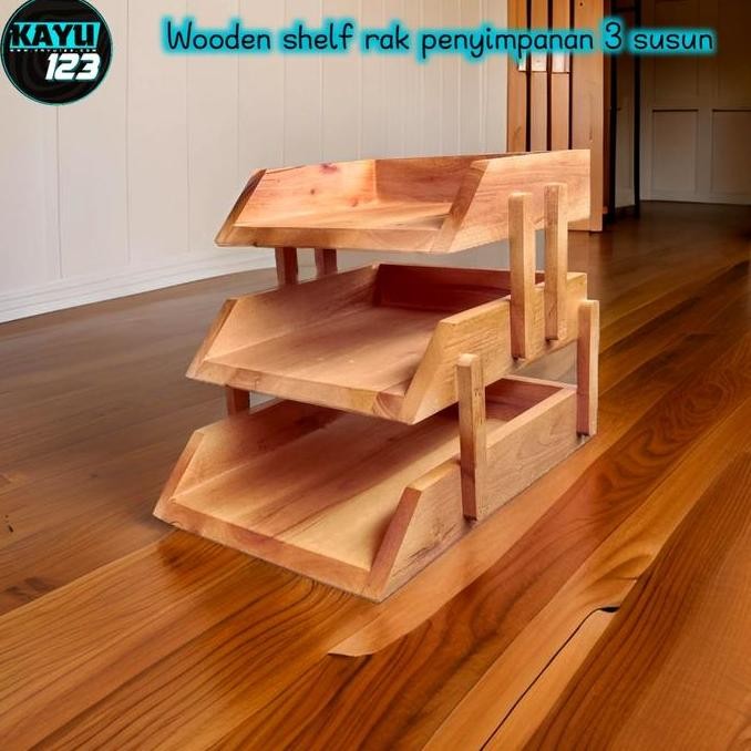 Wooden Shelf Rak Tempat Penyimpanan Kertas A4/F4 Bisa 3 Susun 34X25X6 Co