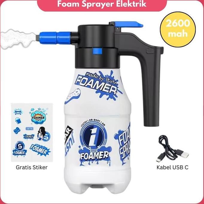 Sprayer Foam Elektrik 2600 Mah Semprotan Cuci Motor Salju 1.5 Liter Alat Cuci Kendaraan Portable Bes