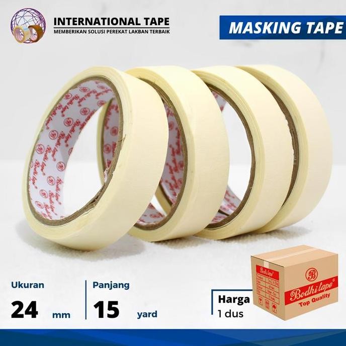 

MASKING TAPE 1 INCH x 15 YARD BODHI TAPE/ LAKBAN KERTAS/DUS ISI 96ROLL TM