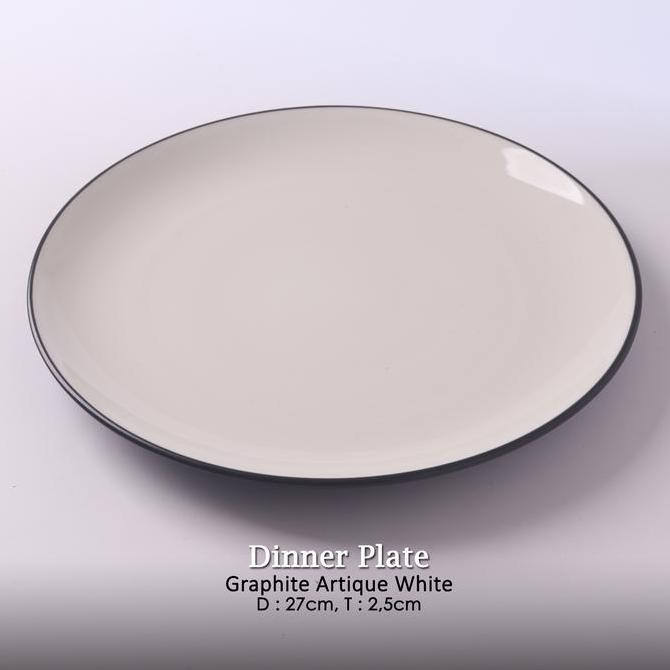 Berkualitas  Dinner Plate/Piring Makan Keramik Putih List Hitam