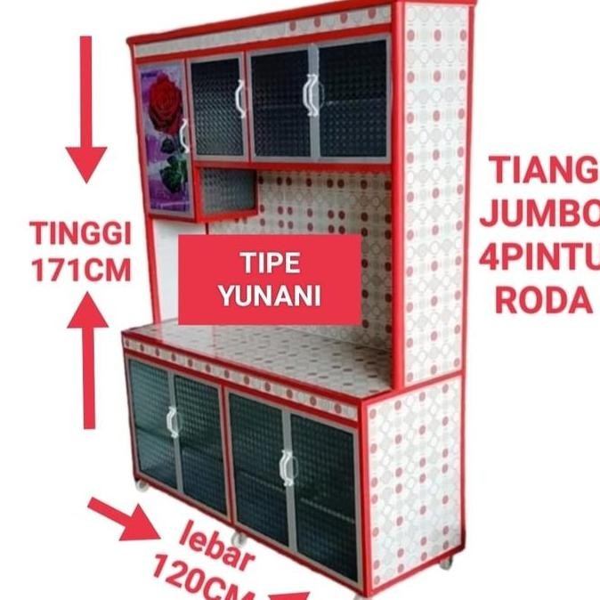 RAK PIRING LEMARI DAPUR YUNANI JUMBO 4 PINTU GENDONG ALUMINIUM. GT