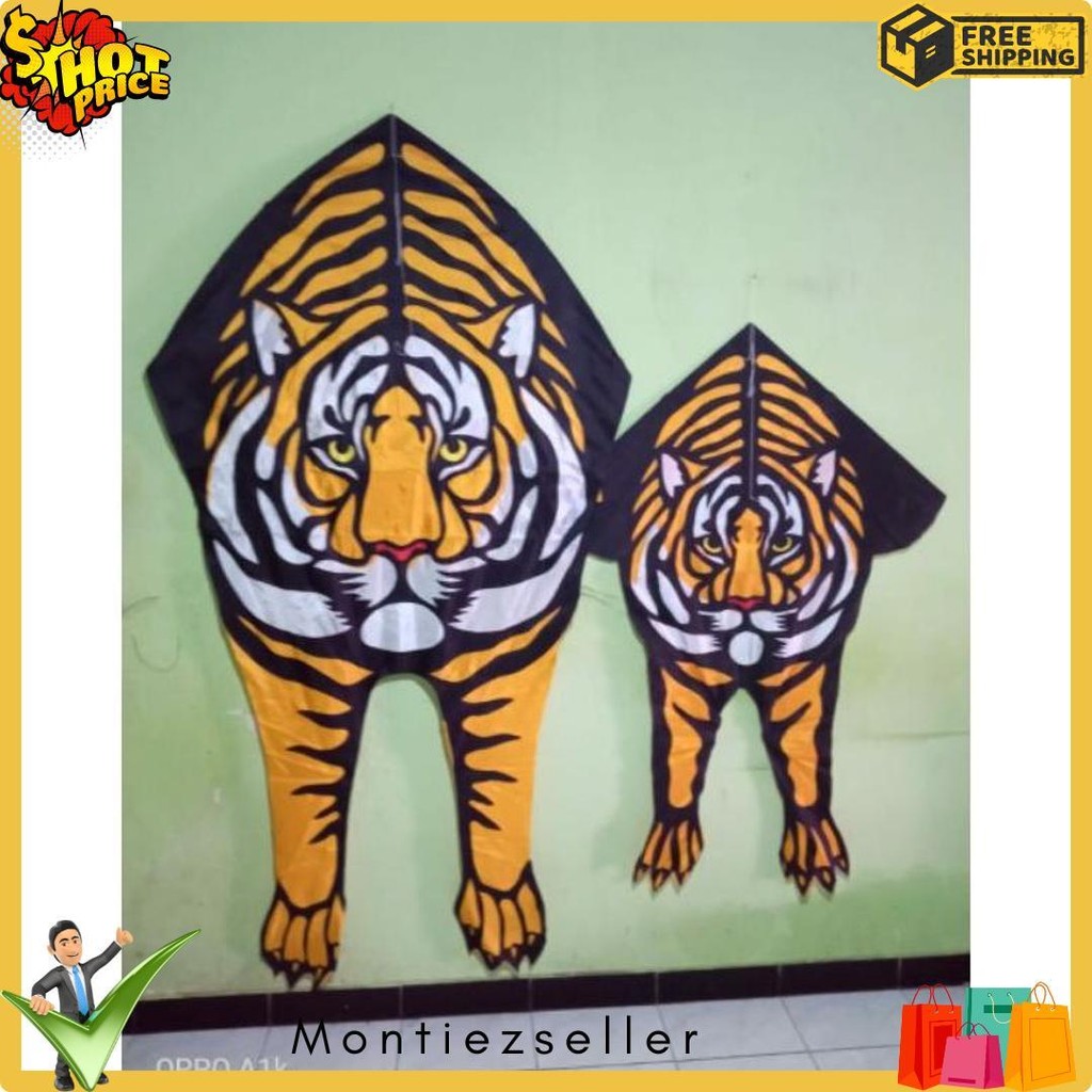 Layang Layang Gambar Macan Harimau/ Layangan Hias/ Layangan Kain Lipat Terlengkap Dan Termurah
