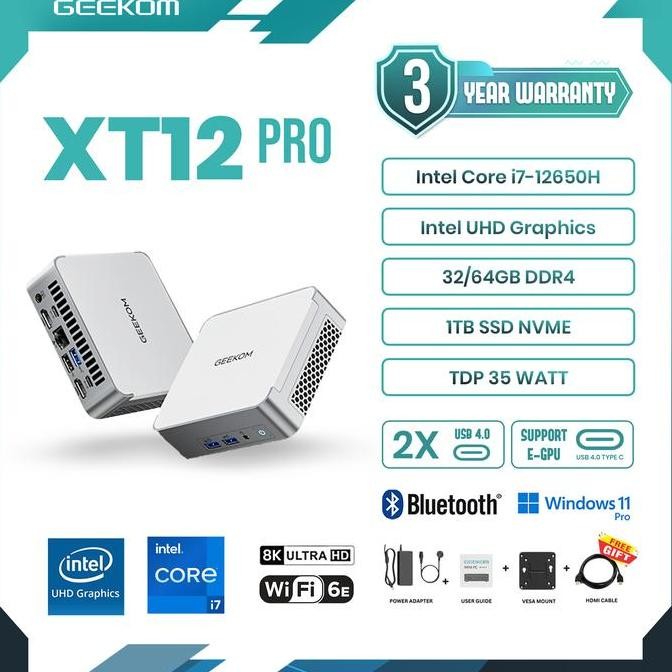 Mini Pc Geekom Xt12 Pro - Intel Core I7-12650H Ram 32Gb Ddr4 Ssd 1Tb Nvme Windows 11 Pro Ori New Sto