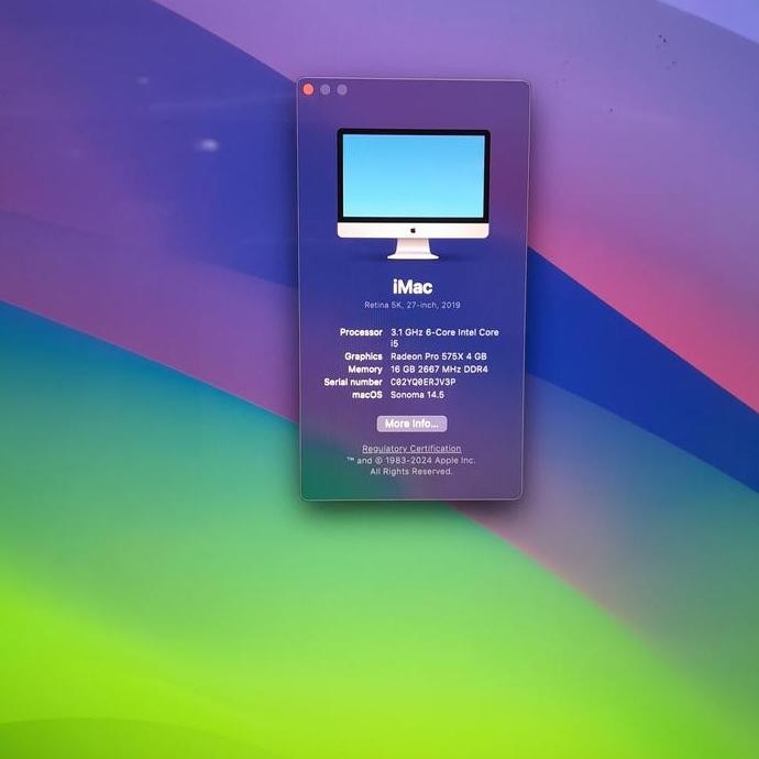 Imac 27 Inch Slim 5K 2019 A2115 Ci5,3.1Ghz 16Gb 1.03Tb Fusion Drive New Stok