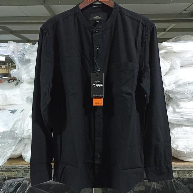 baru  Kemeja koko hitam polos lengan panjang Original MGEE KENAN BLACK