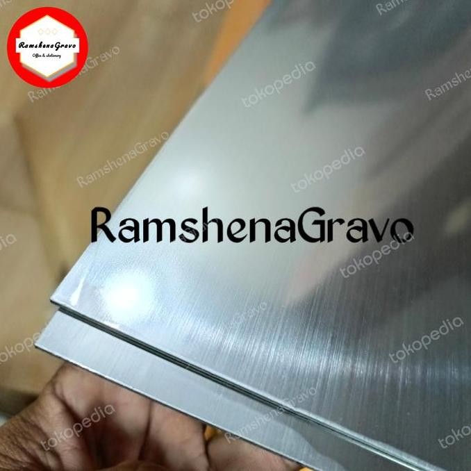 

READY gravoply/bahan laser/kilap hair line/60x120cm tebal 1.5mm silver NEW