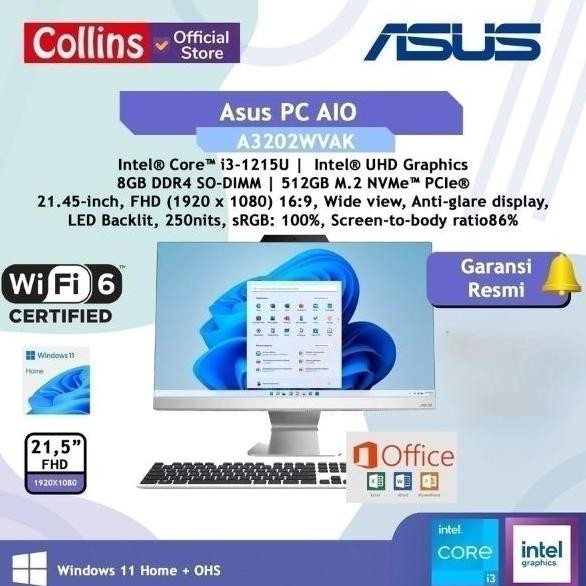 Asus Pc Aio | Pc Desktop All In One A3202Wvak I5 1335 8Gb 512Gb 21.5" Fhd W11 Ohs New Stok