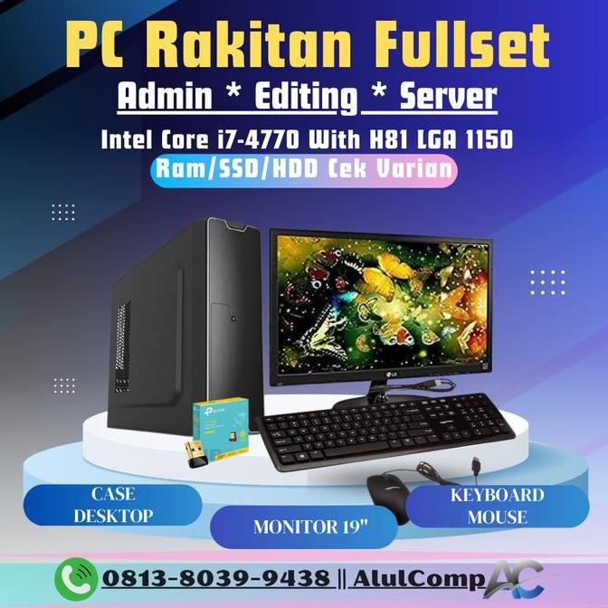 Paket Pc Komputer Rakitan Fullset Server I7 4770 - Case Slim Desktop New Stok