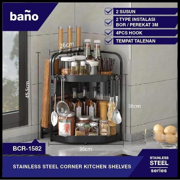 Rak bumbu stainless hitam 2 susun