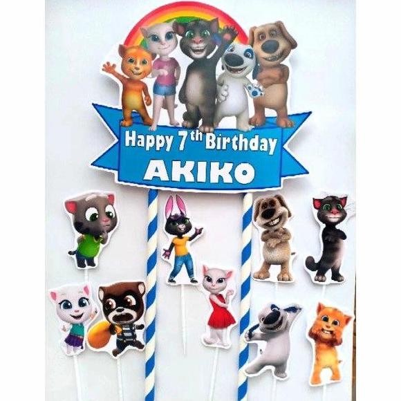 TOPPER CAKE - HIASAN KUE ULANG TAHUN GAMBAR TALKING TOM ANGELA CUSTOM