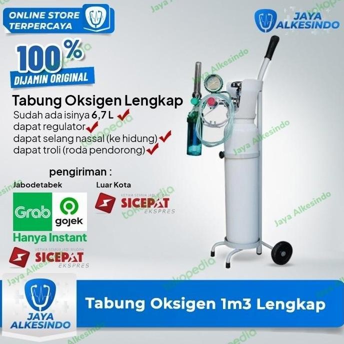 TERLARIS - tabung oksigen 1m3 portable dengan regulator sepaket