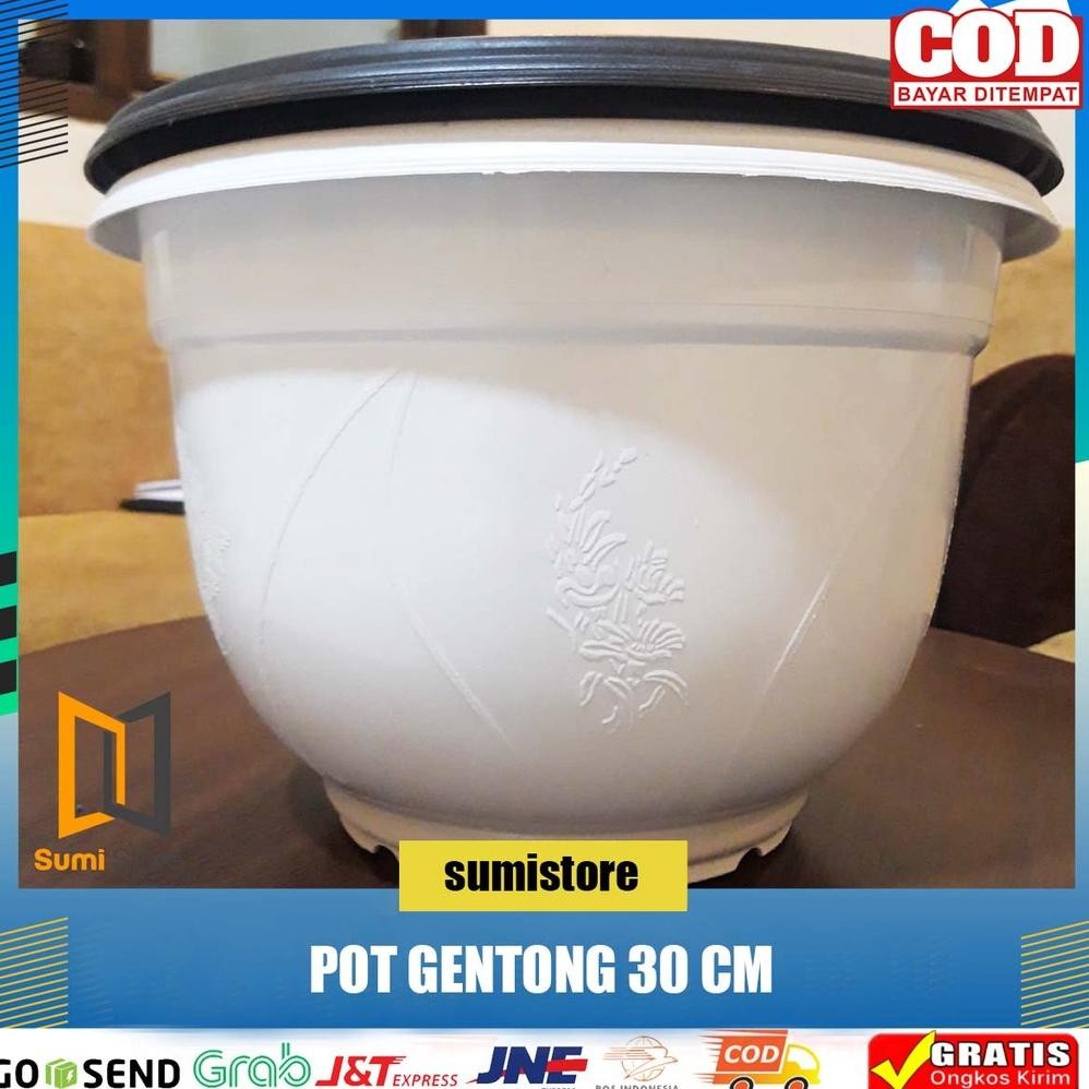 Pot Gentong 30 Cm/ Pot Jumbo/ Pot Bunga Putih- Hitam 30 Cm New Product
