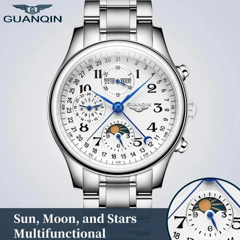 GUANQIN 2025 Men Watches Top Brand Luxury Mechanical Automatic Stainless Steel Waterproof Moon Watch
