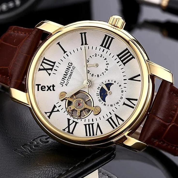 Fashionable Automatic Mechanical Watch Men's Waterproof Belt Five Hands Three Subdials Gold Business
