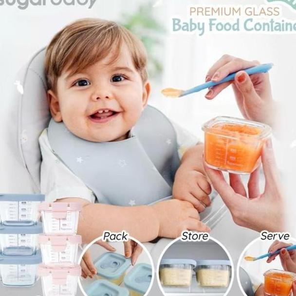 Sugarbaby Glass Jar Baby Food Container 3Pcs Bpa Free Mpasi Bayi Alat Makan Bayi