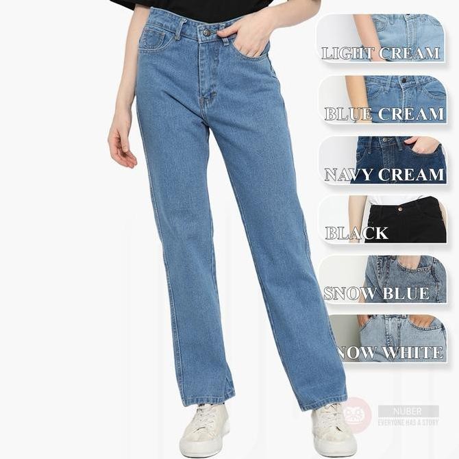 Nuber Cintia Celana Panjang Wanita Highwaist Baggy Jeans Blue Cream FA