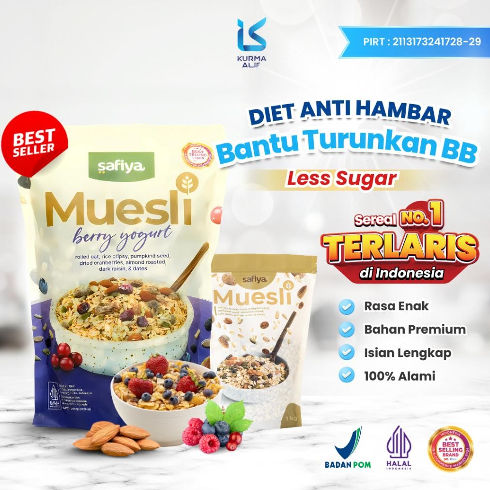 

Muesli Safiya 1 Kg Oatmeal Dried Fruit Almond Mete Sereal Diet Sehat