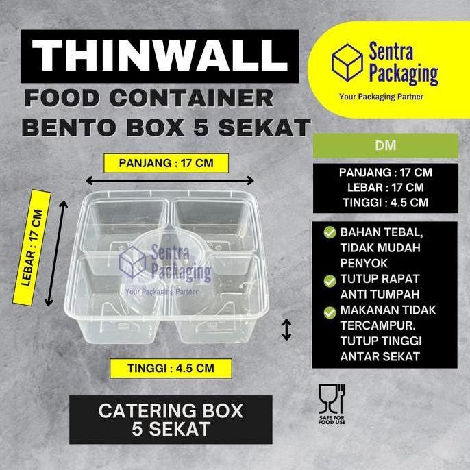 Dm 5 Sekat Bento 1000Ml Square / Thinwall / 5 Sekat Kotak Makan - Pack