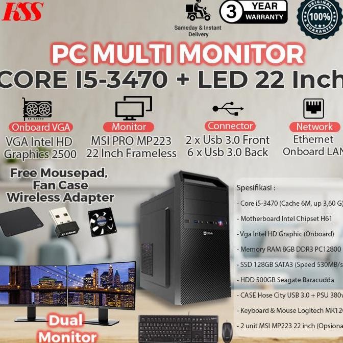 NEW KOMPUTER / PC RAKITAN TRADING CORE I5 TERMASUK DUAL MONITOR, 8GB, SSD ORI