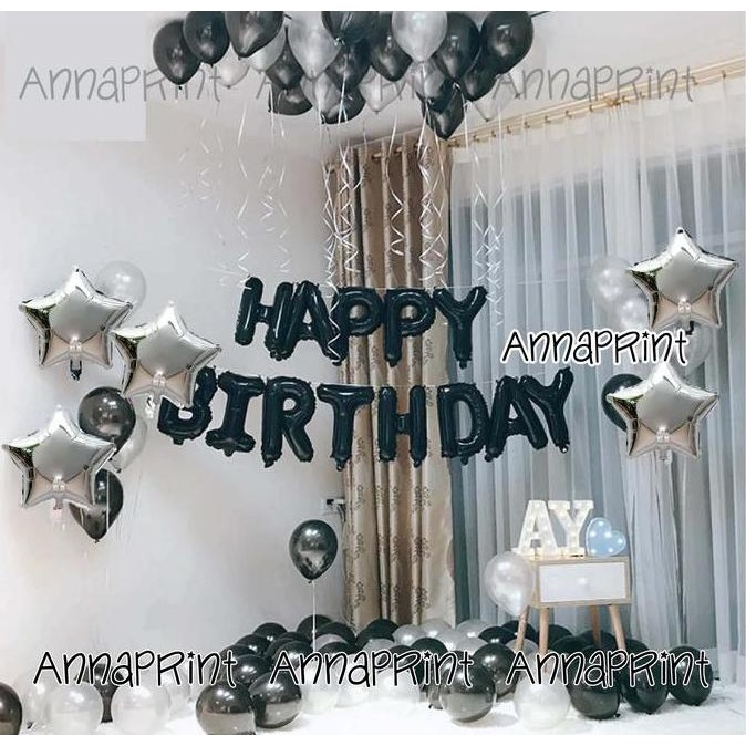 Premium Paket Balon Set Dekorasi Ulang Tahun Dewasa Hitam Putih