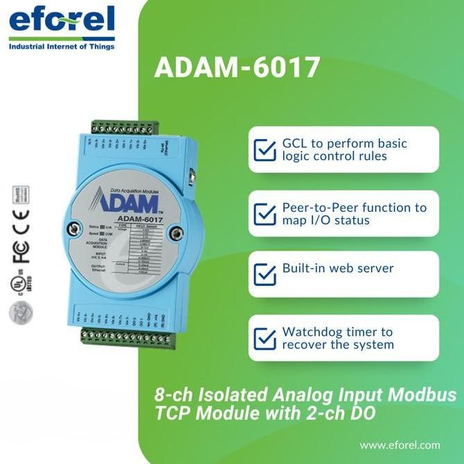 Isolated Analog Input Modbus TCP Module with DO Advantech ADAM-6017