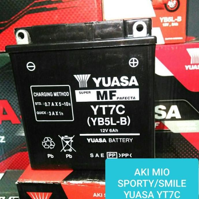 Aki Motor Mio Smile Sporty Accu Kering Yuasa Yt7C Mf 6Ah