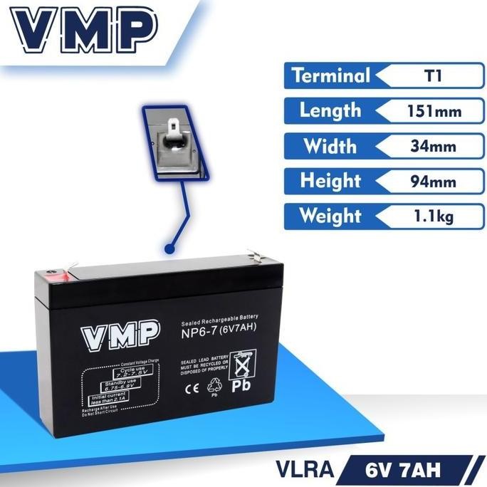 Fun- Baterai VMP 6V 7AH 20Hr Aki Battery VRLA AGM UPS Mainan. Original Garansi Resmi 1 Tahun Packing