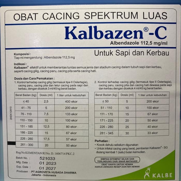 Kalbazen C 100 Ml Obat Cacing Hewan Ternak