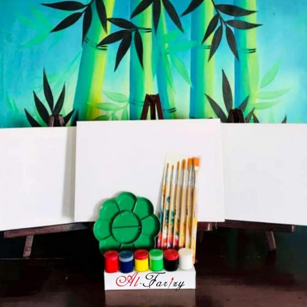 

3Buah Kanvas Lukis Putih Ukuran 20x30 cm dengan Cat Akrilik 6 Warna, 5 Buah Kuas Lukis BONUS Palet
