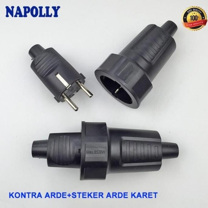 Promo Napolly Steker+Kontra Karet Hitam1set /Colokan Listrik-steker karet COD