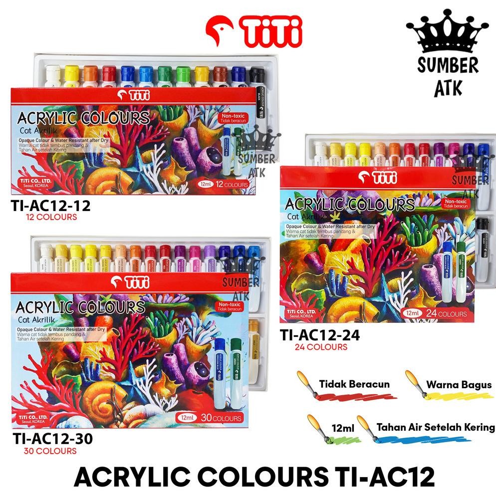 

Cat Akrilik Acrylic Color TITI TI-AC12 12 , 24 , 30 WARNA Cat Lukis Kanvas 12 ml