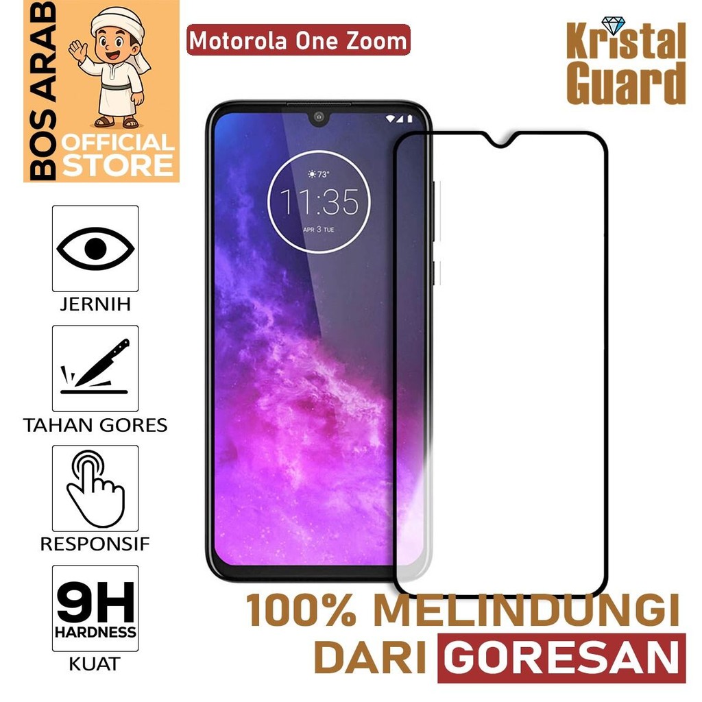 Tempered Glass Full Kaca Untuk Motorola One Zoom | Pelindung Layar Anti Gores - Hitam