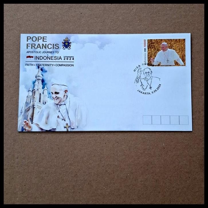 

TERBARU PRANGKO INDONESIA 2024. POPE FRANCIS APOSTOLIC JOURNEY TO INDONESIA 3-6 SEPTEMBER 2024. FAITH FRATERNITY COMPASSION. SAMPUL PERINGATAN !