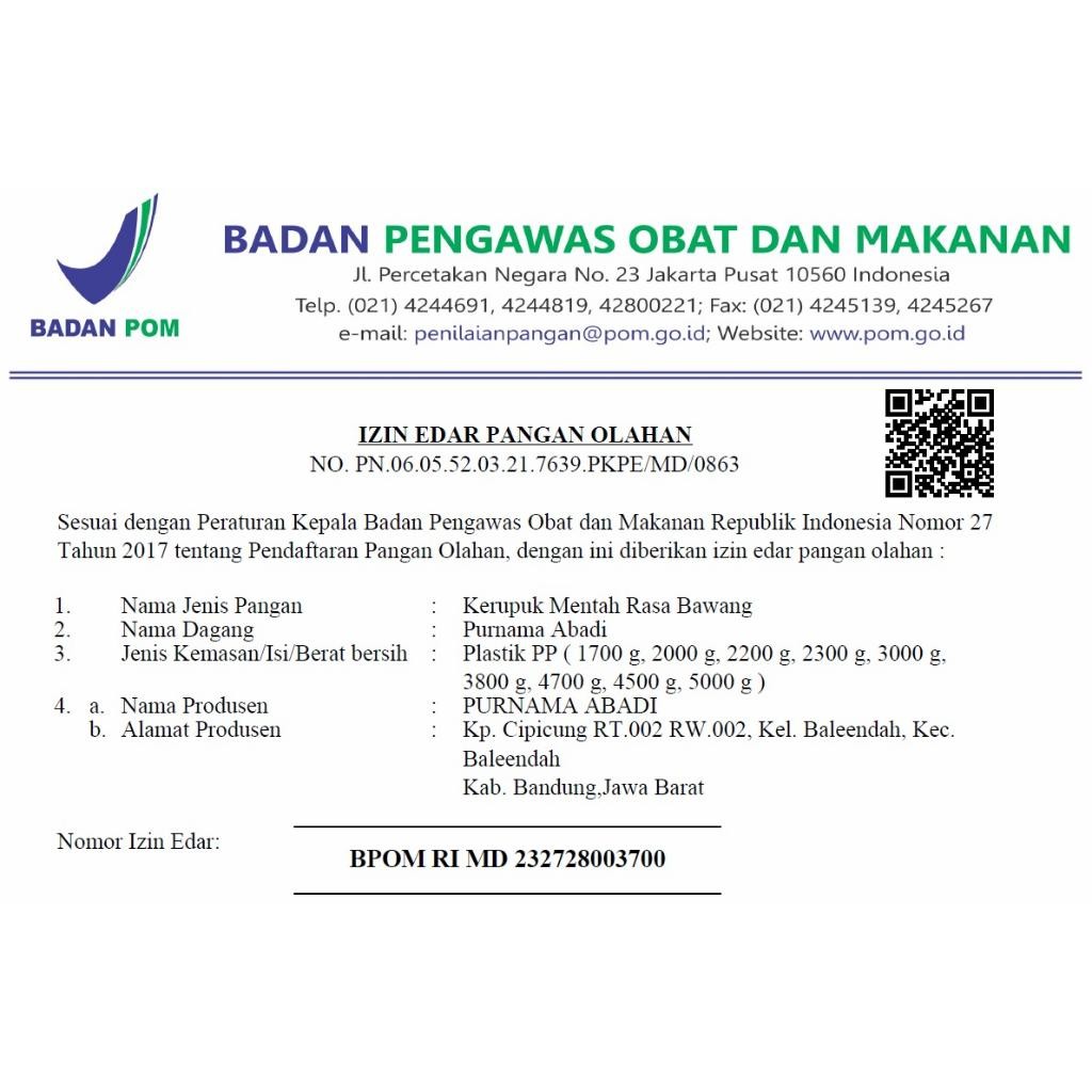 

Kerupuk Mentah Purnama Abadi 1 Kg Halal Bpom