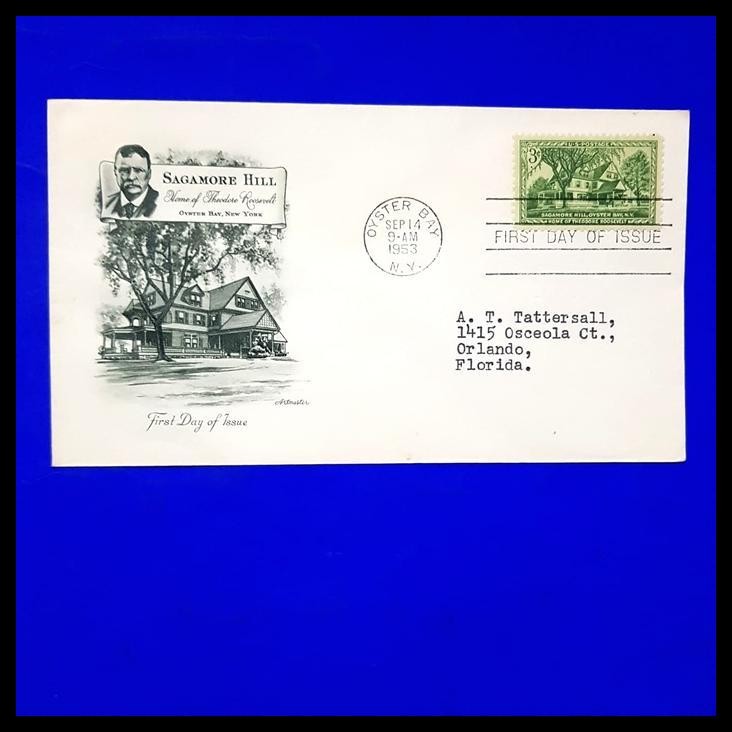 

BEST DEAL PERANGKO AMERIKA. FDC SAGAMORE HILL, HOME OF THEODORE ROOSEVELT 1953 !!!!!