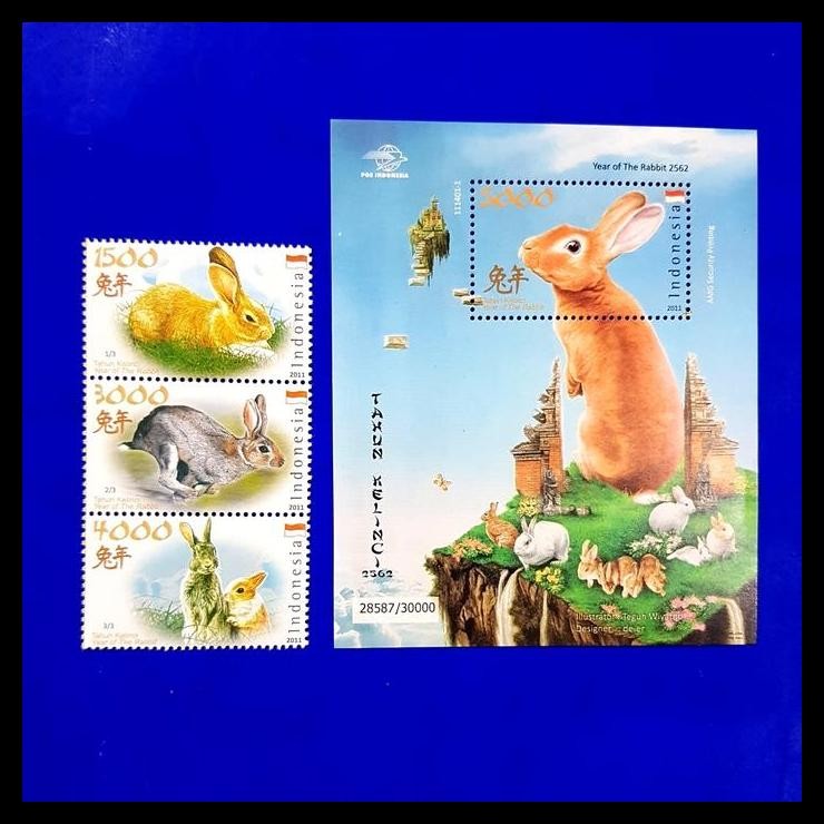 

HOT DEAL PRANGKO INDONESIA. TAHUN KELINCI. PRANGKO SET (3V) + SOUVENIR SHEET !!!!